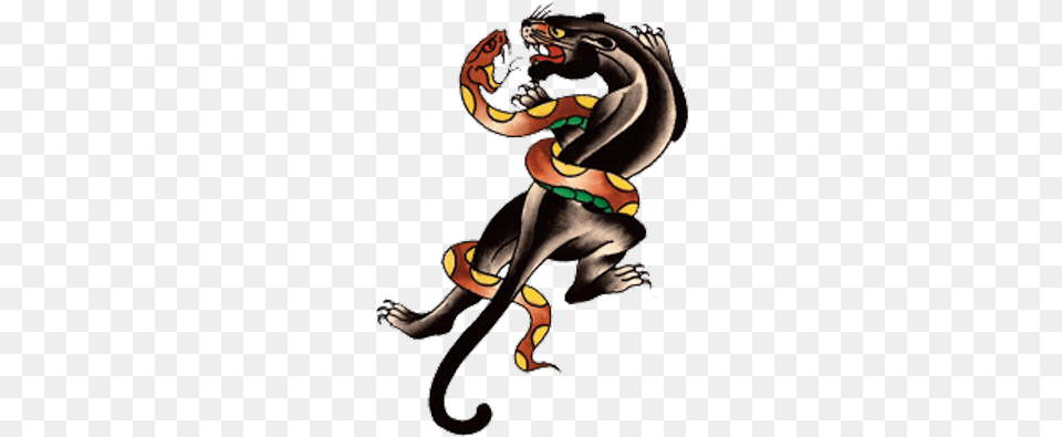 Snake And Black Panther Tattoo Design Traditional Panther Snake Tattoo, Dragon, Baby, Person Png Image