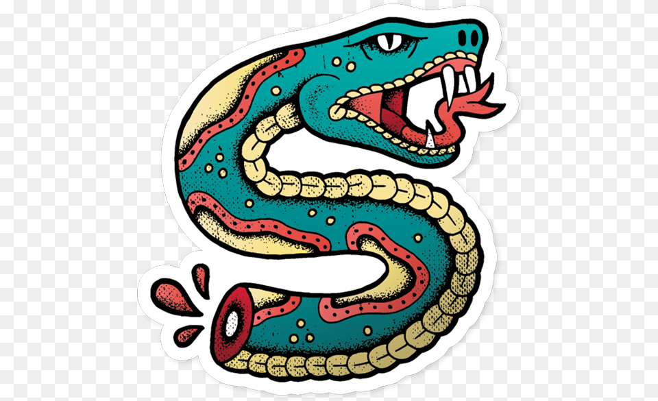 Snake Bite Vinyl Sticker Traditional Tattoos Traditional Snake Tattoo Outline, Pattern, Machine, Wheel Free Png Download