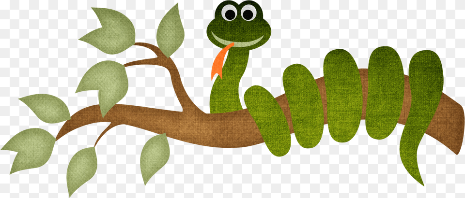 Snake Cartoon Clip Art A Tree Transprent Snake On Branch Clipart, Green, Plant, Vegetation, Leaf Free Png Download