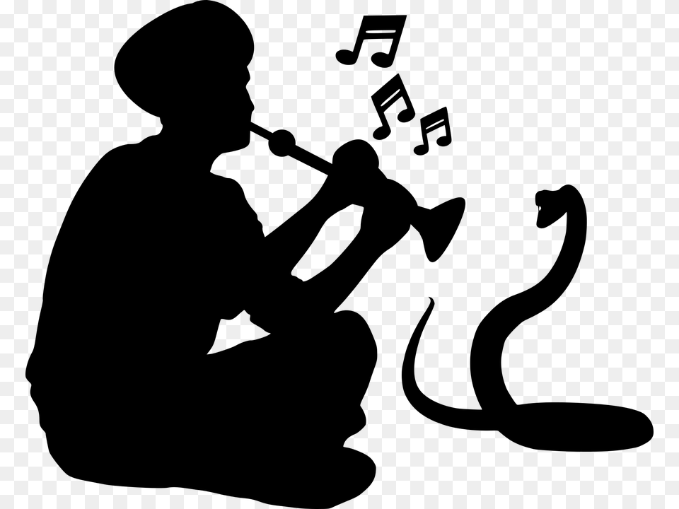 Snake Charmer Silhouette Indian Jaipur Music People Sitting Reading Silhouette, Gray Png Image