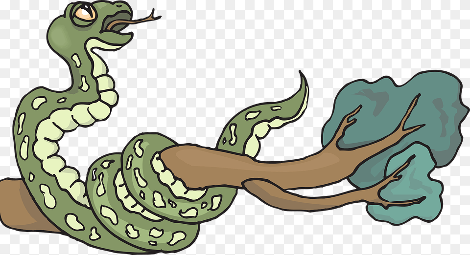 Snake Tree Branch Leaves Reptile Hissing Curled Cara Menggambar Ular Di Pohon, Baby, Person, Animal Png Image