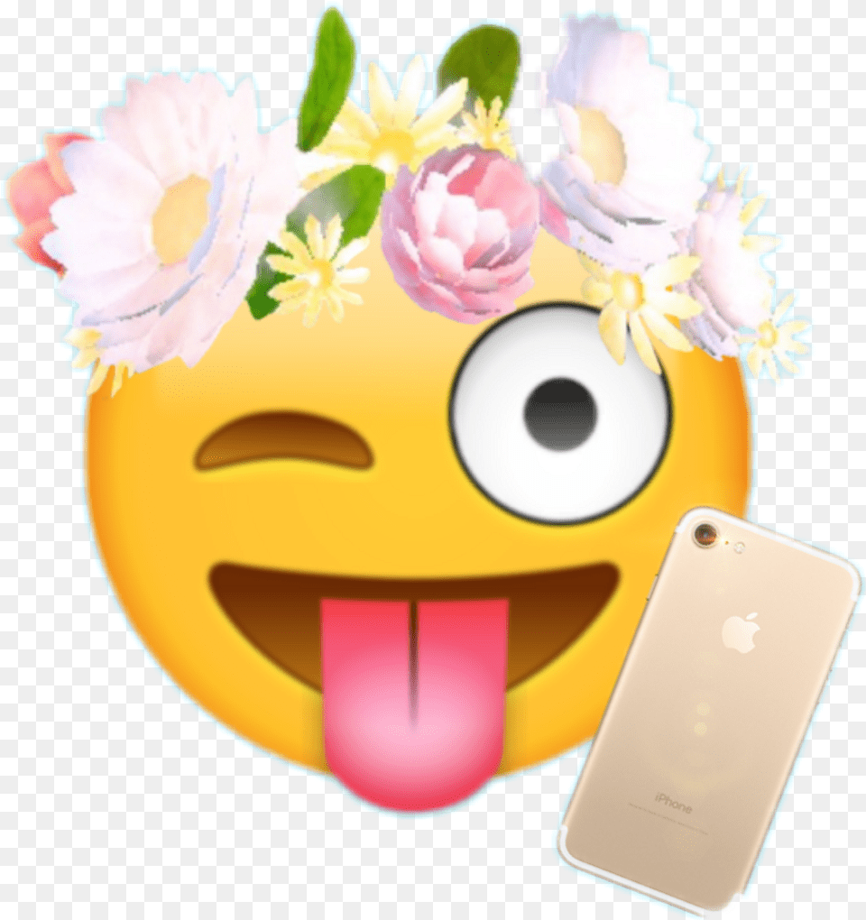 Snapchat Flower Filter 1024x1088 Clipart Smile Tongue Out Emoji, Electronics, Mobile Phone, Phone, Daisy Png Image