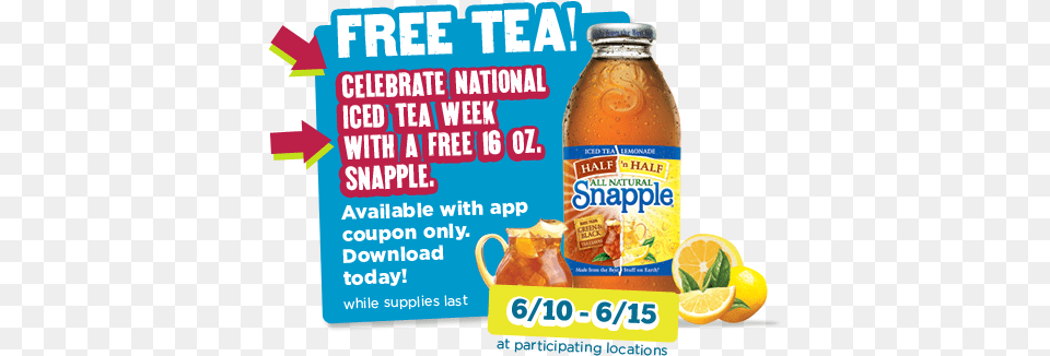 Snapple Half 39n Half Iced Tea Lemonade 16 Fl Oz, Advertisement, Juice, Beverage, Food Free Png