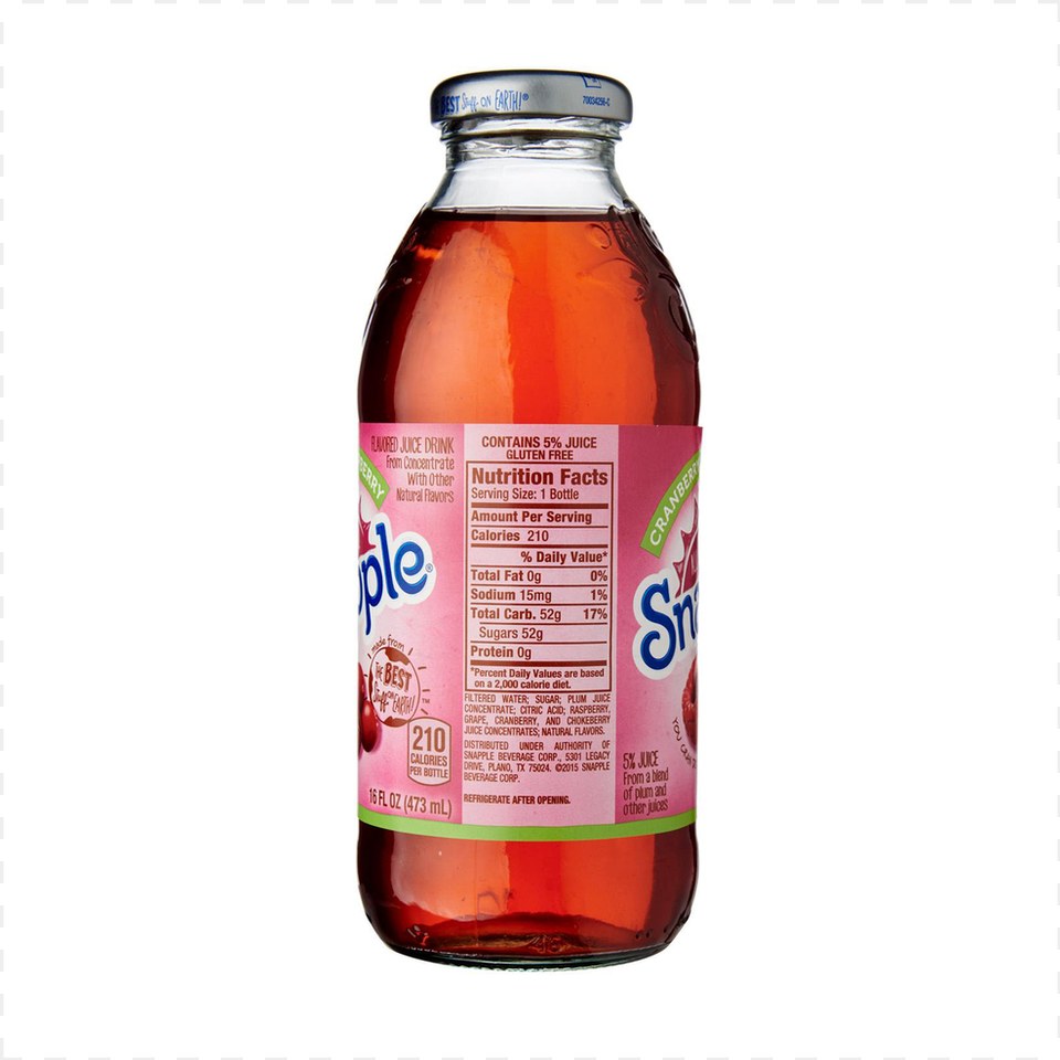 Snapple Juice Drinks Raspberry Amp Cranberry, Beverage, Food, Ketchup, Seasoning Png Image