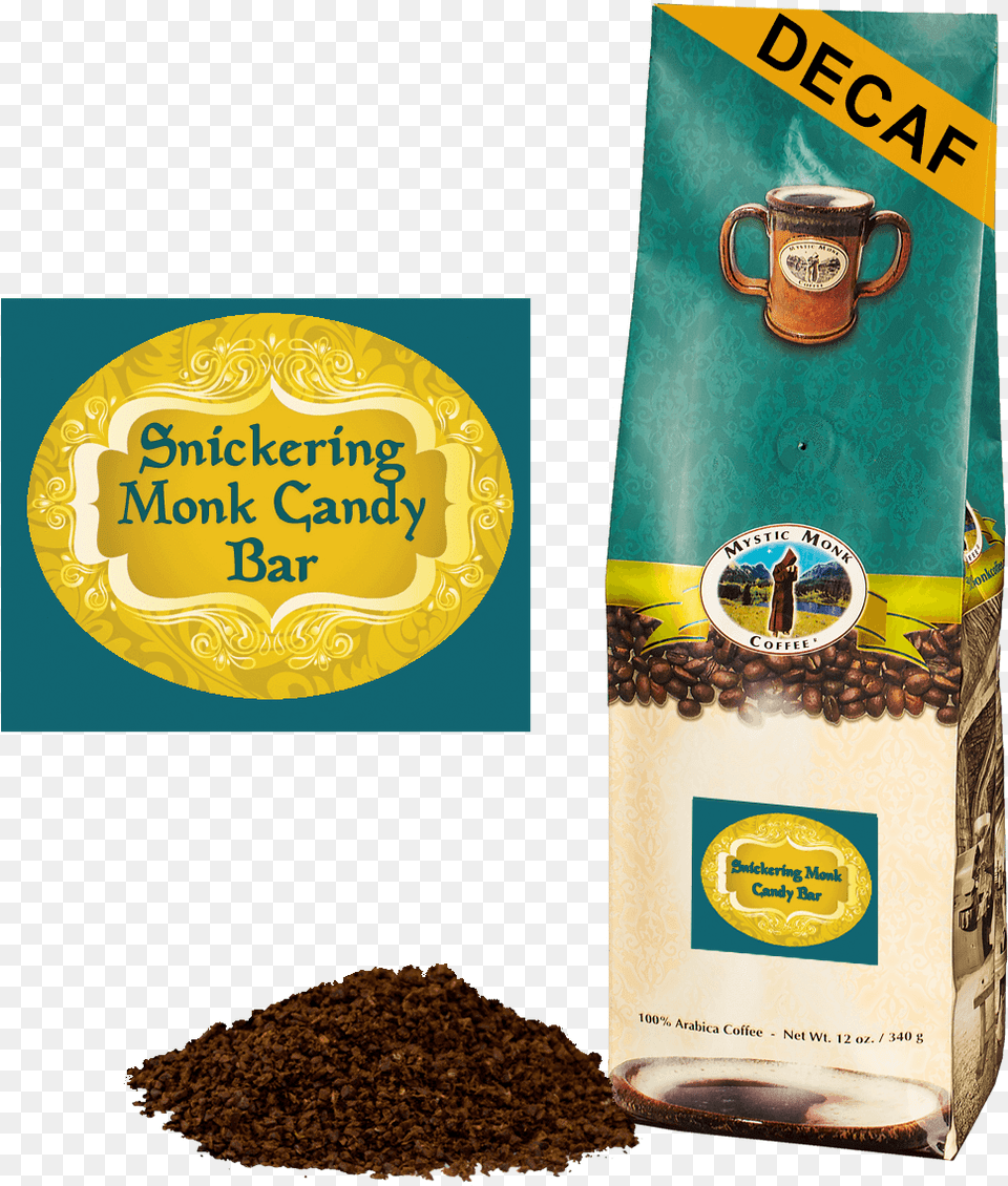 Snickering Monk Candy Barclass Colombian Coffee Bag, Cup, Soil, Person, Food Png Image