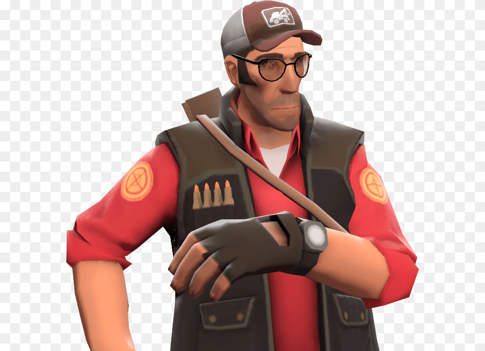 Sniper Ellis Team Fortress 2 Red Sniper, Vest, Clothing, Person, People Png Image