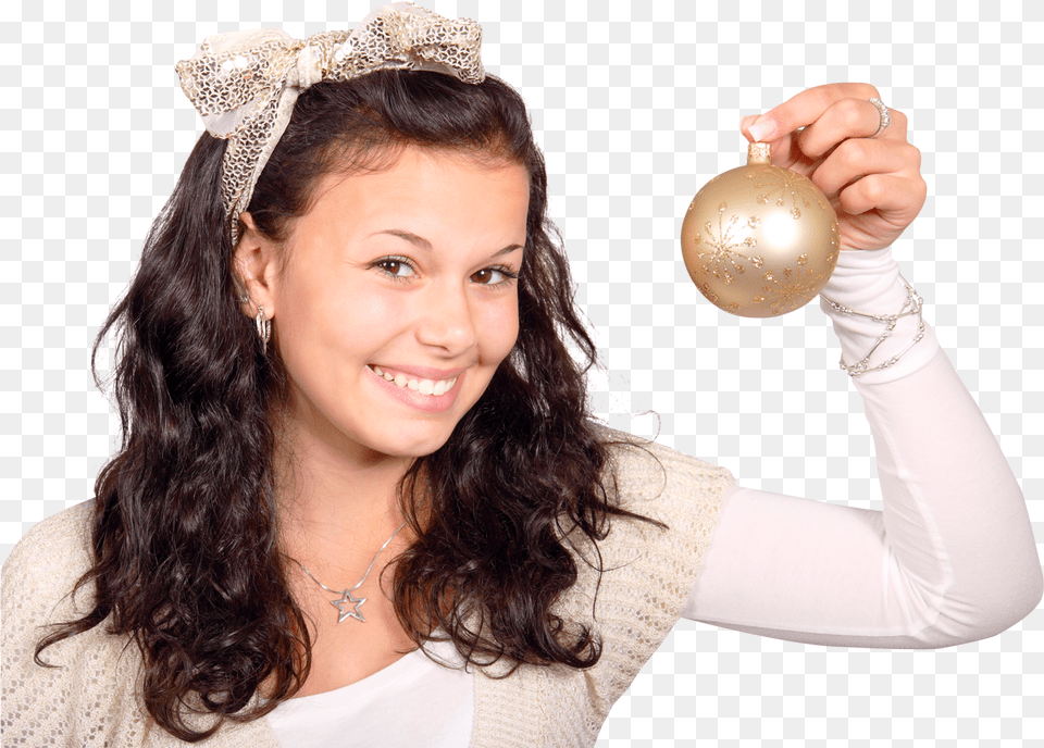Snipstockcomyounggirlholdingchristmasball Portable Network Graphics, Accessories, Person, Hand, Finger Free Png Download