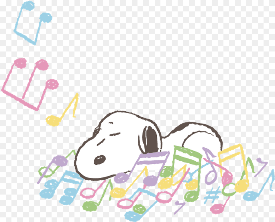 Snoopy Music Cute Colorful Note Musicnotes Watercolor Illustration, Baby, Person, Face, Head Free Transparent Png