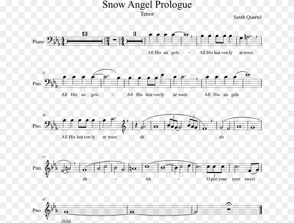 Snow Angel Prologue Sheet Music Composed By Sarah Quartel Mighty To Save Score, Gray Free Png Download