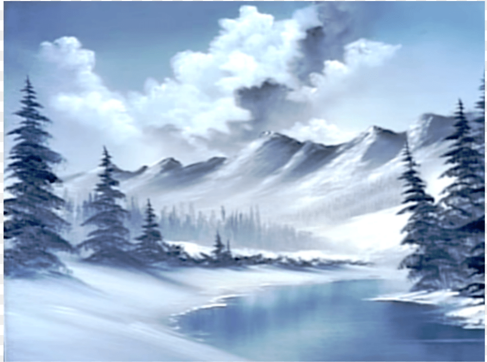 Snow Background Winter Winterwonderland Winterbackgrounds Bob Ross Blue Painting, Landscape, Nature, Outdoors, Scenery Free Png