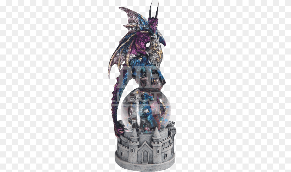 Snow Globe Blue Dragon With Castle Base Snow Globe Figurine, Accessories, Ornament, Adult, Bride Png Image