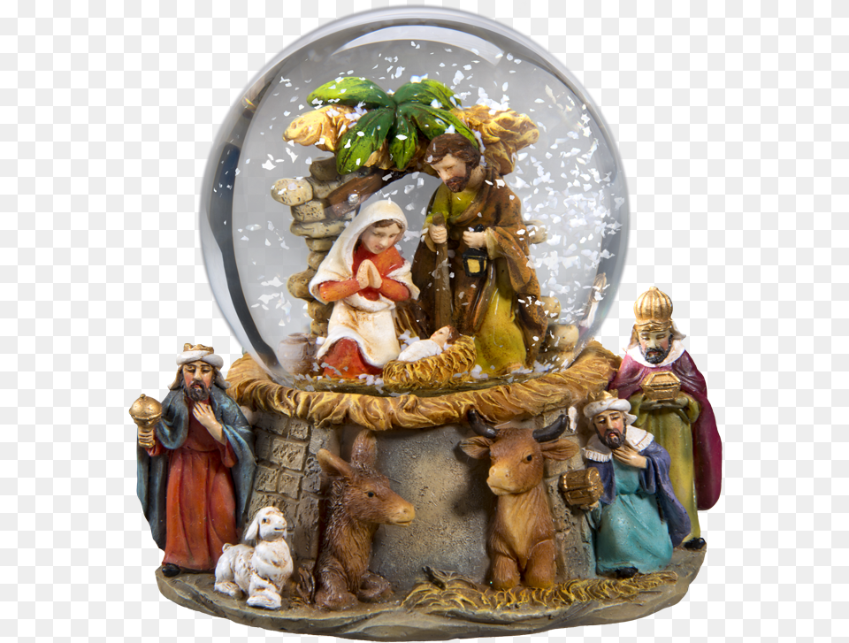 Snow Globe Nativity Scene Christmas Nativity Snow Globe, Figurine, Wedding, Person, Adult Png Image