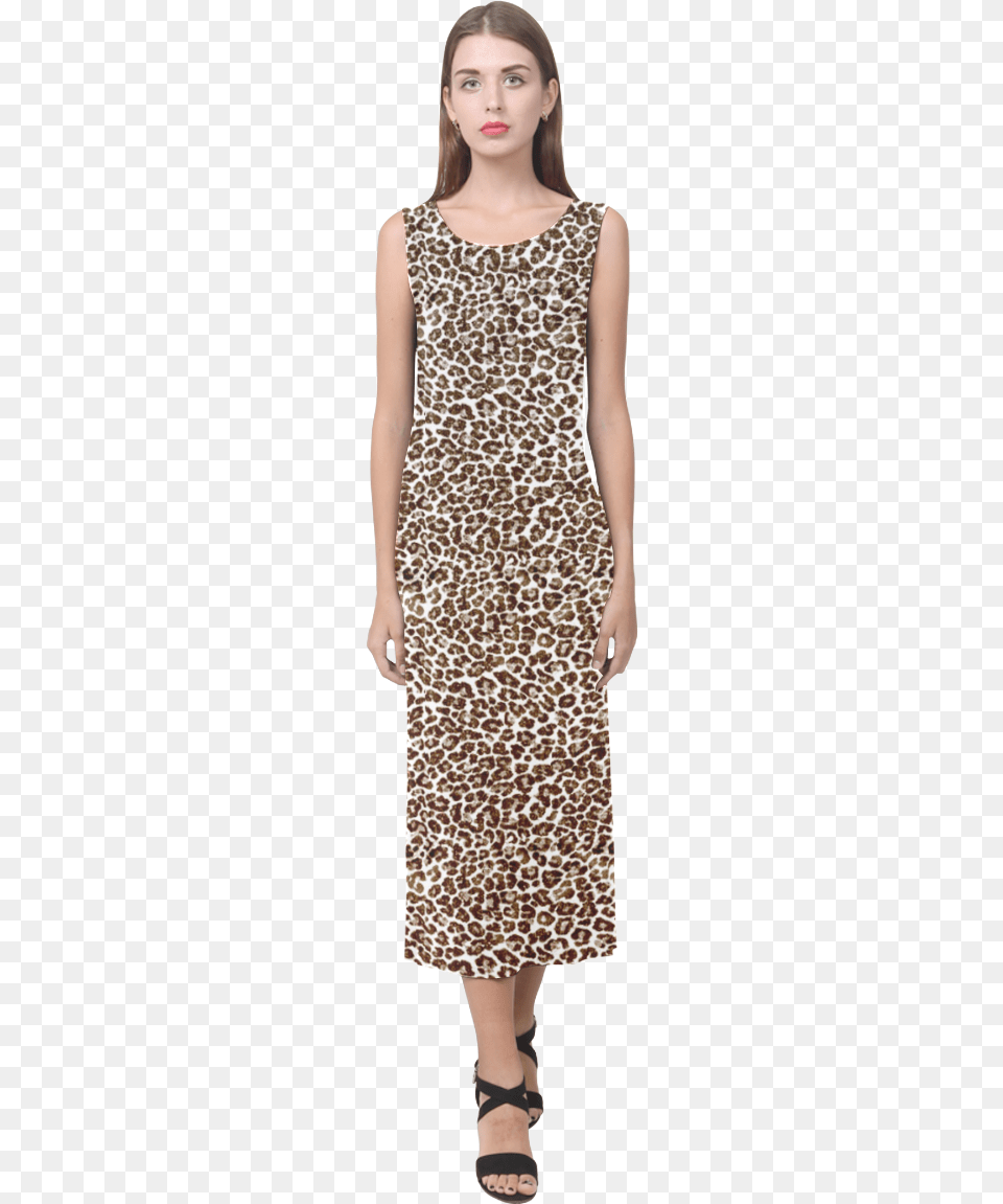 Snow Leopard Phaedra Sleeveless Open Fork Long Dress Dress, Adult, Person, Formal Wear, Woman Png