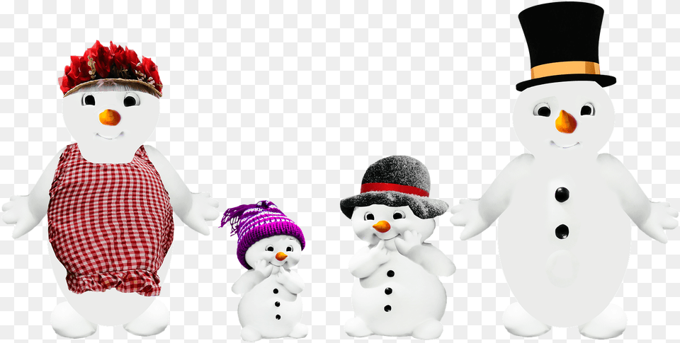 Snow Man Family Parents Children Winter Snowman, Nature, Outdoors, Baby, Person Free Transparent Png