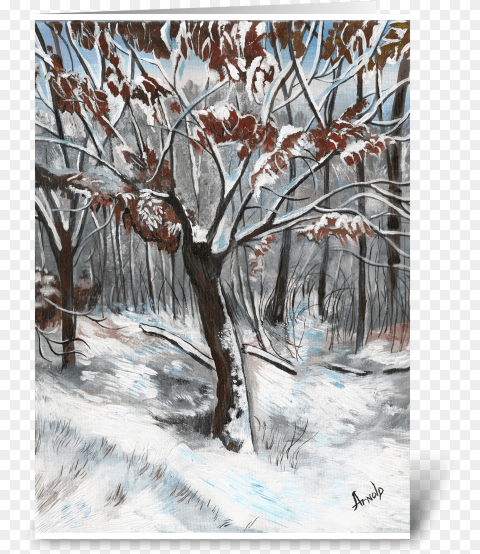 Snow On An Oak Tree Christmas Card Greeting Card Snow, Art, Painting, Plant, Tree Trunk Png