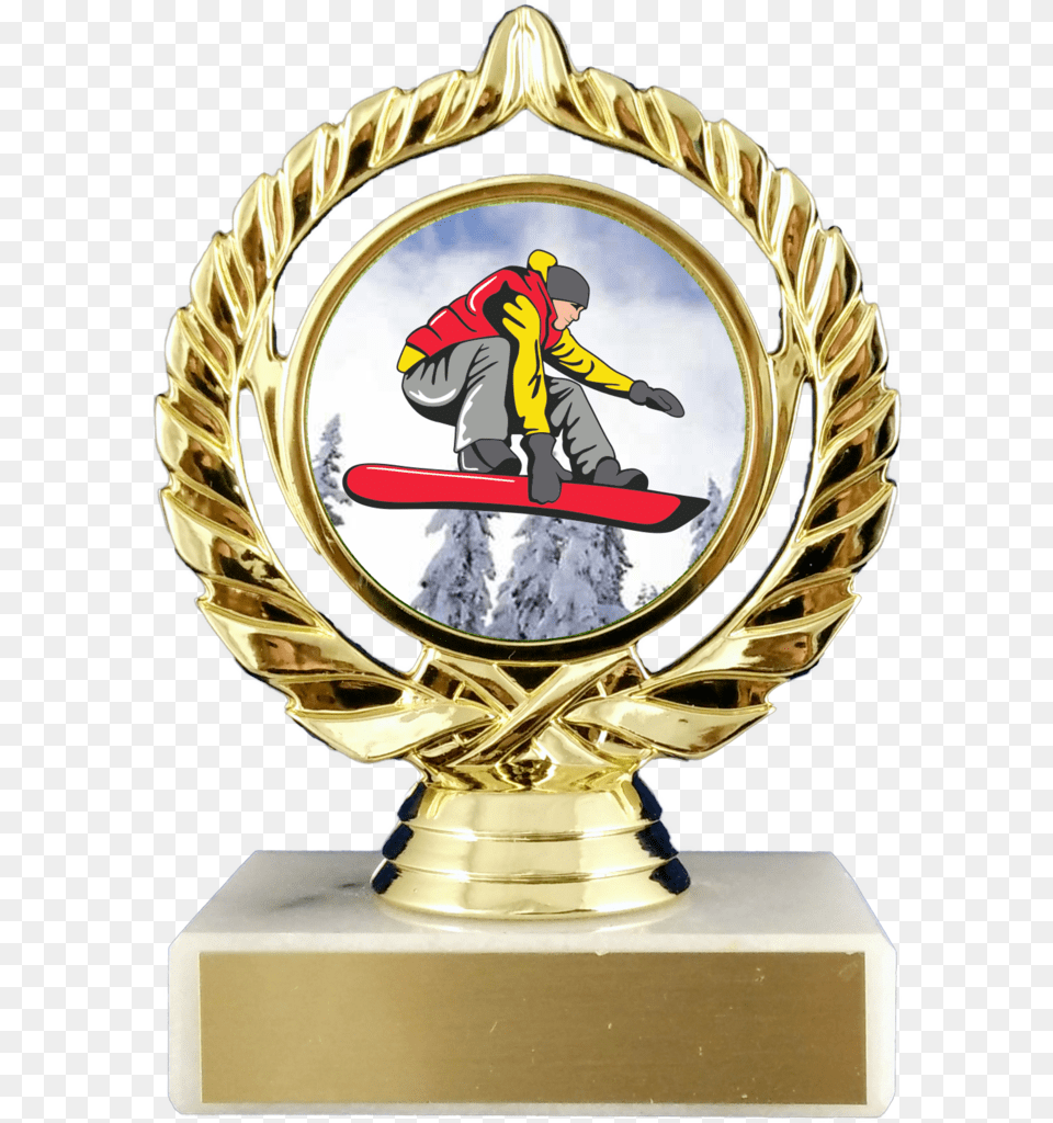 Snowboarding Logo Trophy On Marble Base Pancake Trophy, Clothing, Glove, Baby, Person Free Transparent Png