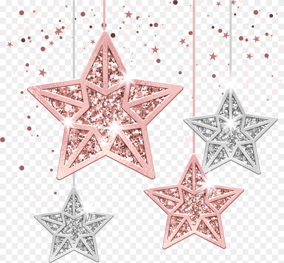 Snowflakes Christmas Star Rosegold Silver Decoration Estrelas Ano Novo, Star Symbol, Symbol, Cross Free Transparent Png