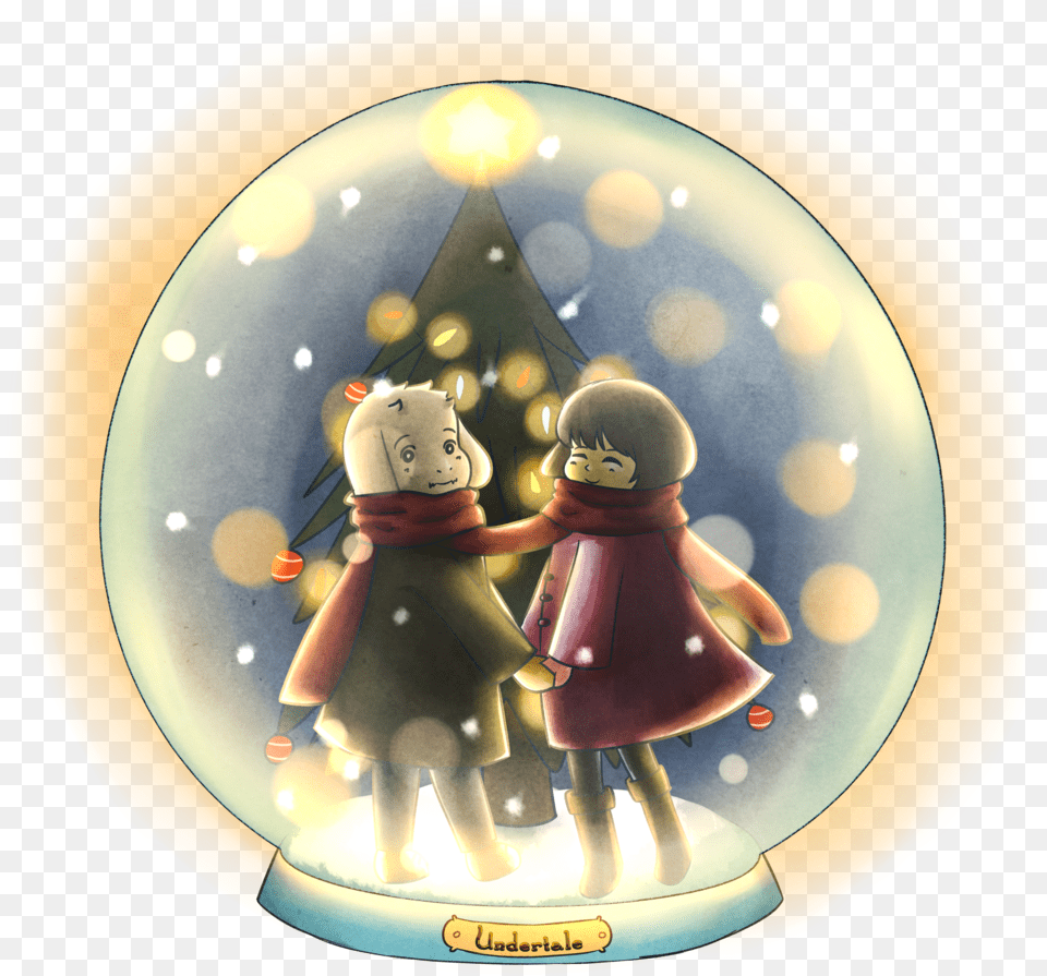 Snowglobe Drawing Themed Frisk X Asriel Christmas, Baby, Person, Face, Head Free Png