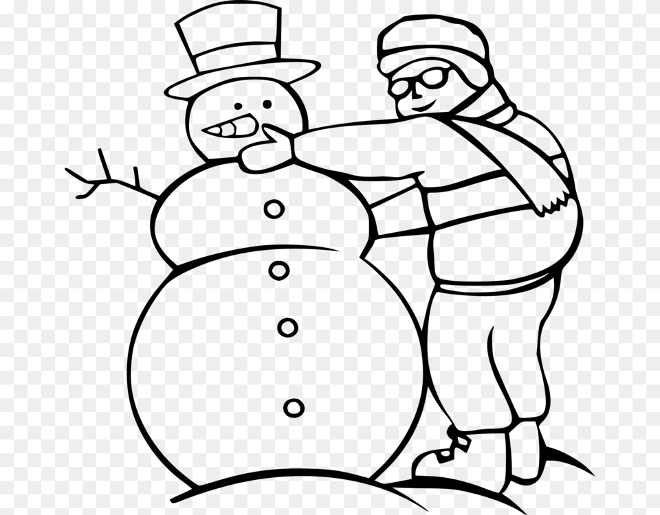 Snowman Black And White Drawing Coloring Book Line Art Free, Gray Png Image
