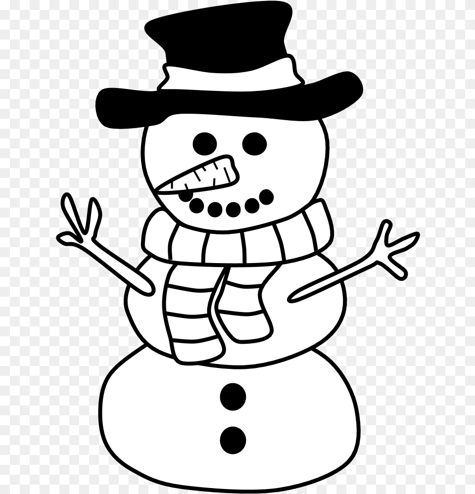 Snowman Hat Scarf Black And White Snowman, Nature, Outdoors, Winter, Snow Free Png Download