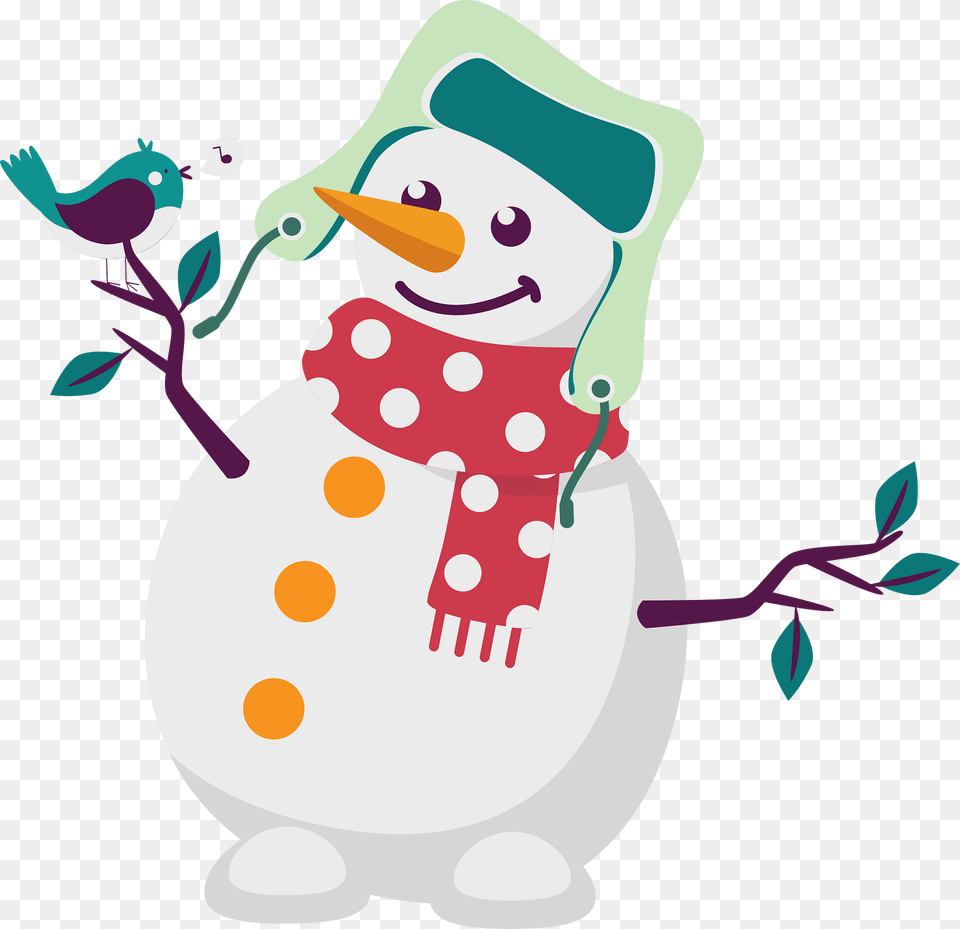 Snowman With A Bird Clipart, Nature, Outdoors, Winter, Snow Png Image