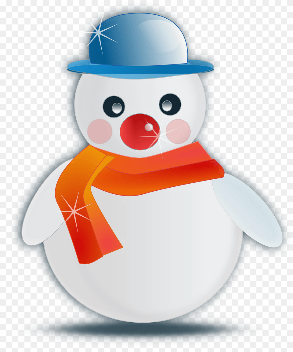 Snowman With An Orange Scarf And Blue Hat Clipart, Nature, Outdoors, Winter, Snow Free Png