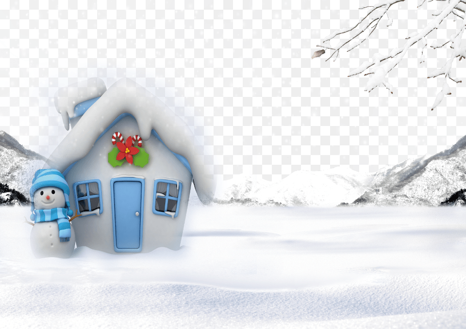Snowman With Snow House, Nature, Outdoors, Winter, Toy Free Transparent Png