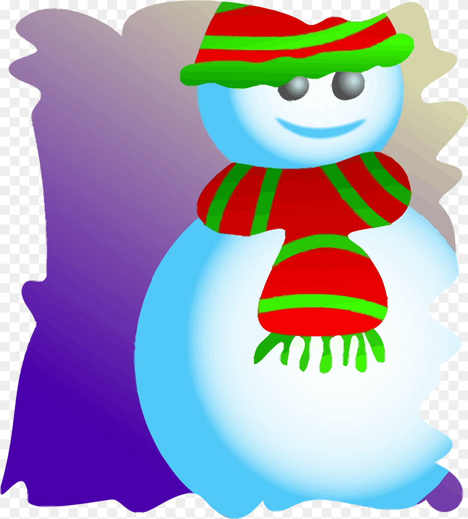 Snowman With Striped Scarf And Hat On Purple Background Clipart, Nature, Outdoors, Winter, Snow Free Png