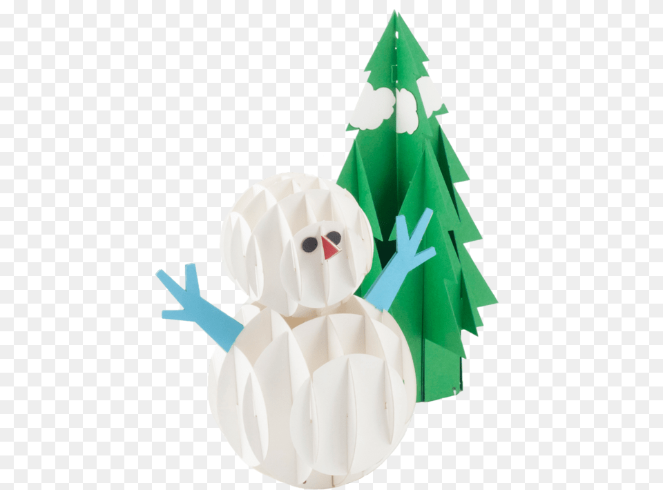 Snowman With Tree Pop Up Card Christmas Tree, Nature, Outdoors, Paper, Snow Png