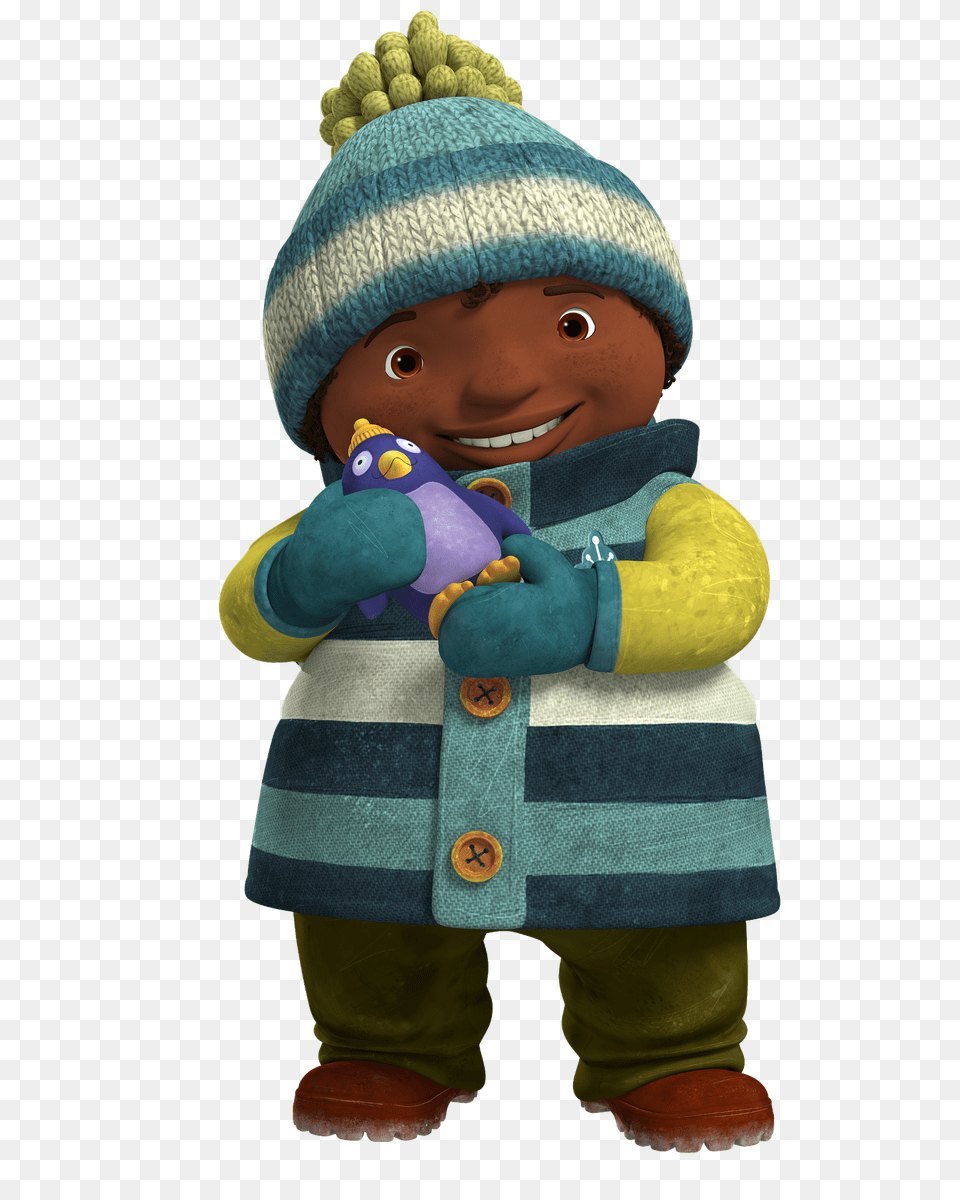 Snowsnaps Character Tomas Holding Toy Penguin, Clothing, Hat, Cap, Baby Free Png