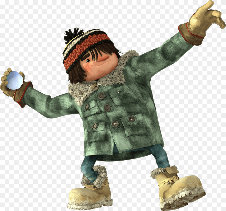 Snowtime Movie Character Chuck Throwing Snowball, Clothing, Coat, Glove, Baby Free Png