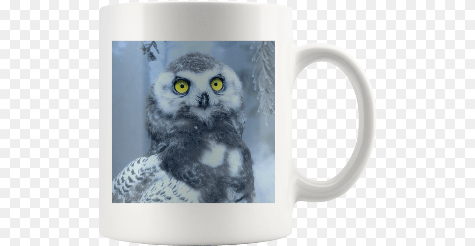 Snowy Owl In Forest White Mug Owl, Cup, Animal, Bird, Beverage Free Png Download