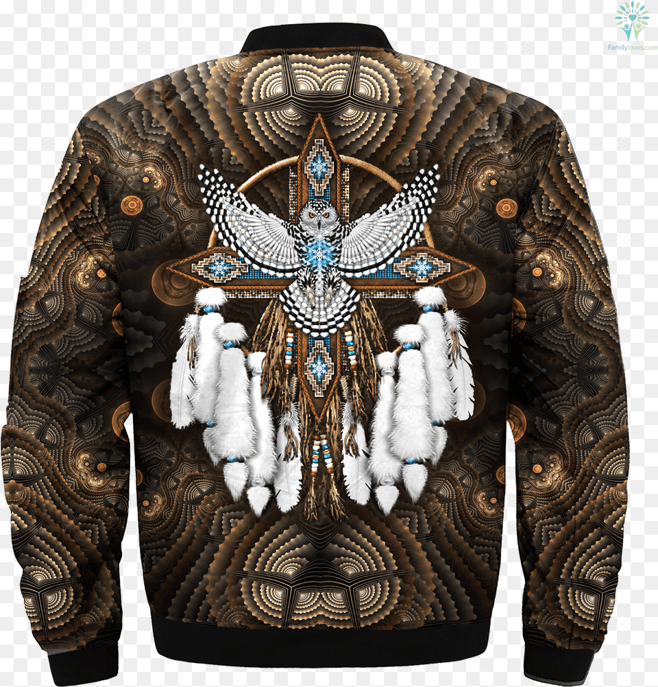 Snowy Owl Native American Mandala Over Print Bomber Native American White Owl, Clothing, Coat, Sweater, Jacket Free Png Download