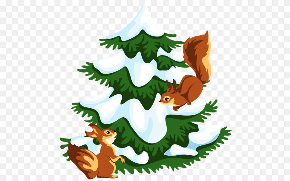 Snowy Tree With Squirrels, Plant Free Transparent Png