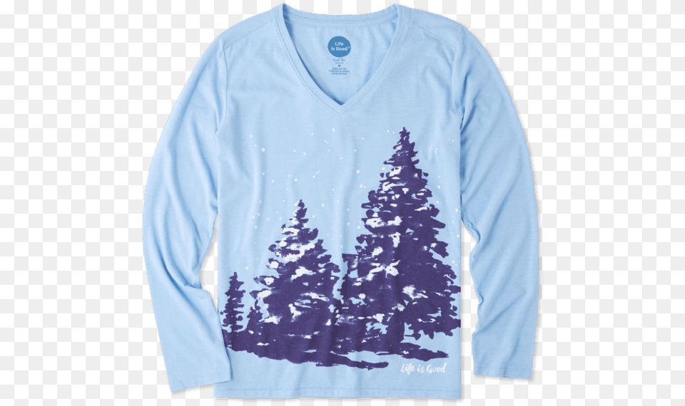 Snowy Trees Long Sleeve Cool Vee Long Sleeved T Shirt, Clothing, Sweater, Long Sleeve, Knitwear Free Transparent Png
