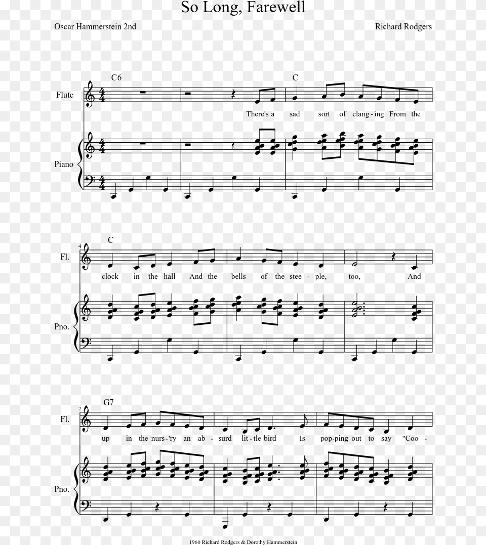 So Long Farewell Sheet Music Composed By Richard Rodgers He Ain T Heavy He39s My Brother Noten, Gray Free Png