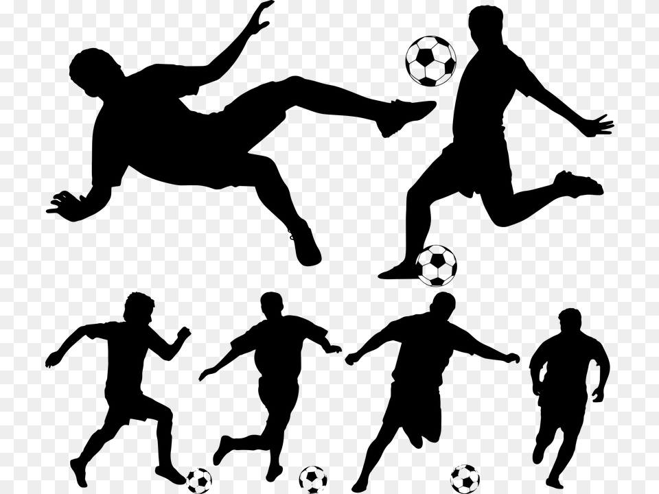 Soccer Football Sports Ball Stadium Grass Sport Soccer Player Silhouette Clipart, Gray Free Png Download