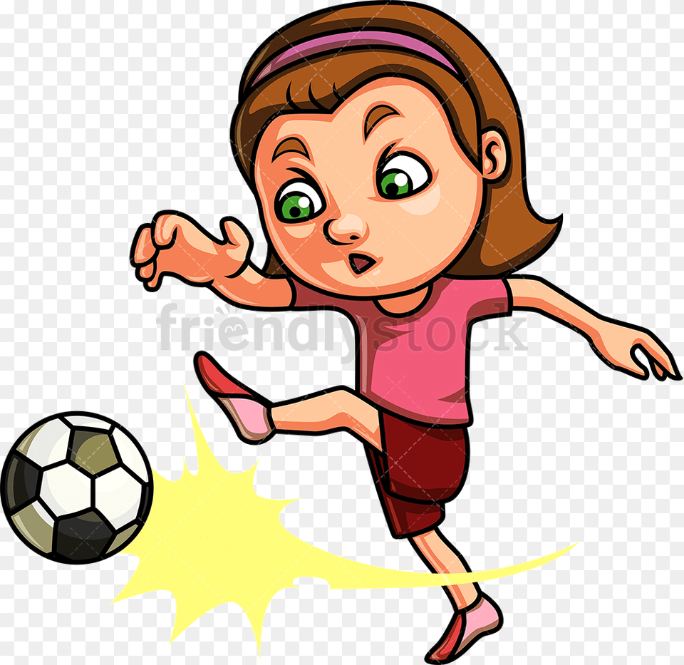 Soccer Little Girl Playing Cartoon Girl Kicking Soccer Ball, Baby, Soccer Ball, Person, Sport Free Transparent Png