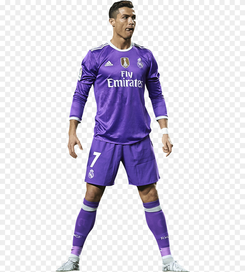 Soccer Playerplayerfootball Figureteam Sportsports Cristiano Ronaldo Purple, Adult, Shirt, Person, Man Free Png Download
