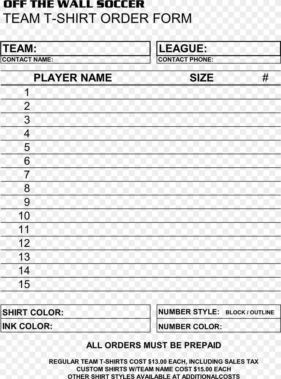 Soccer Team T Shirt Order Form Template Main Image Team Registration Form For Soccer, Gray Png