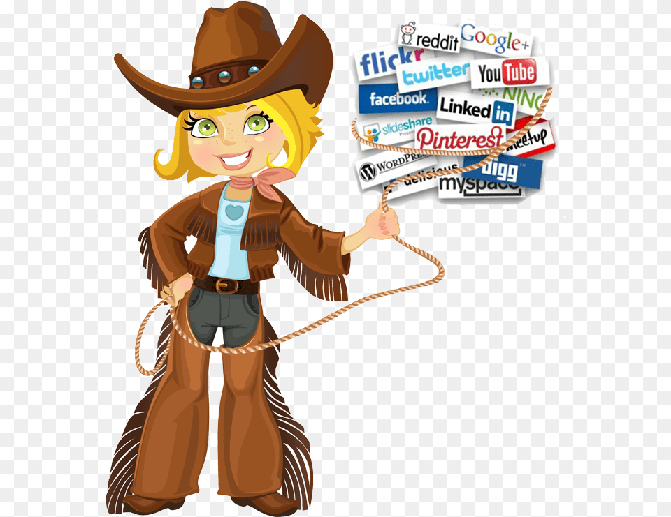 Social Media Learn How Western Cowgirl Cartoon, Clothing, Hat, Person, Face Free Png