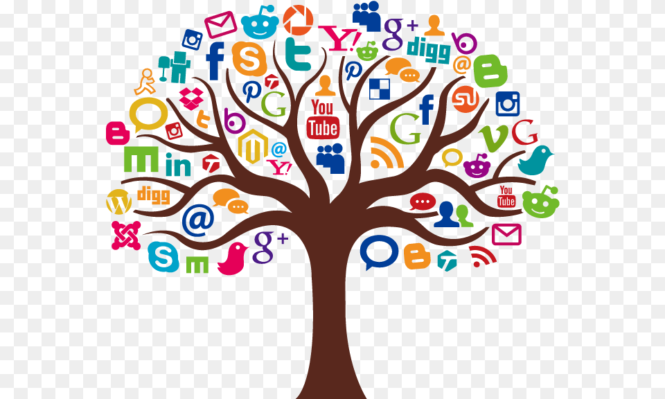 Social Media Marketing Icon Vector Information Tree Social Media Icons Tree, Art, Graphics, Machine, Wheel Free Png Download