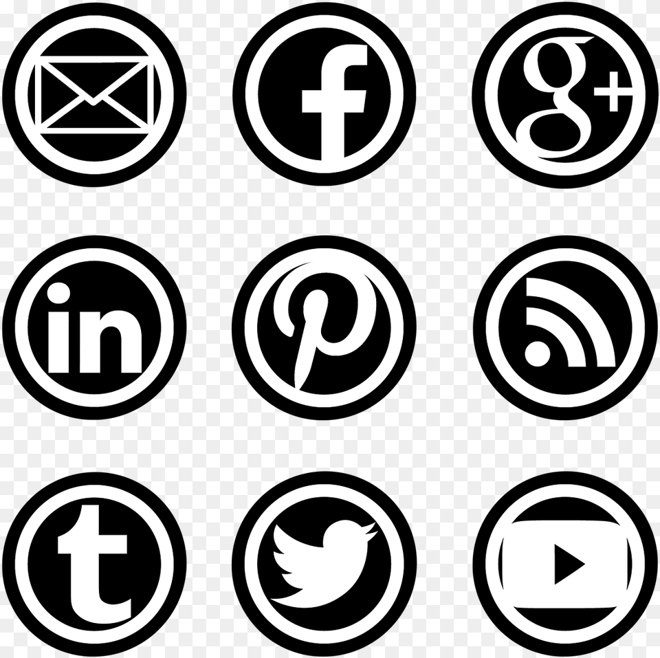 Social Network Icons Buttons Social Network Icons Social Networks Black And White, Symbol, Text, Scoreboard Png Image