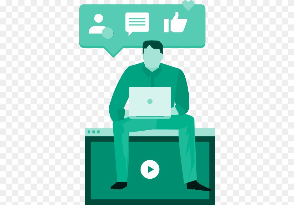 Social Proof Illustration Icon Man Sitting On Monitor Edgetheory Llc, Laptop, Computer, Electronics, Pc Free Png