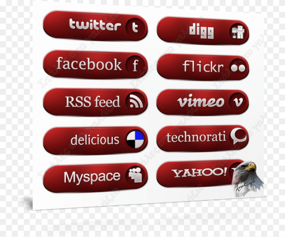 Social Red Buttons Icons Icons Social Bookmarks Icons Twitter, Animal, Bird, Text, Food Png Image