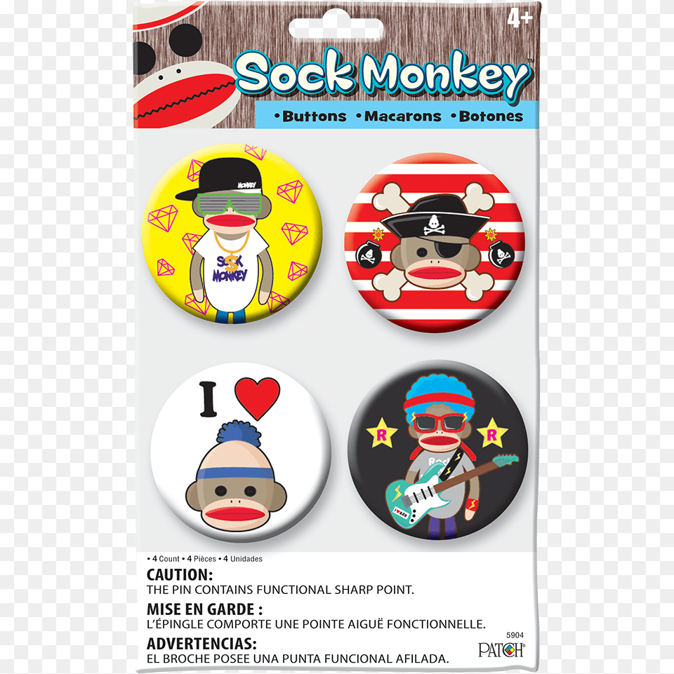 Sock Monkey Buttons, Badge, Logo, Symbol, Advertisement Free Png