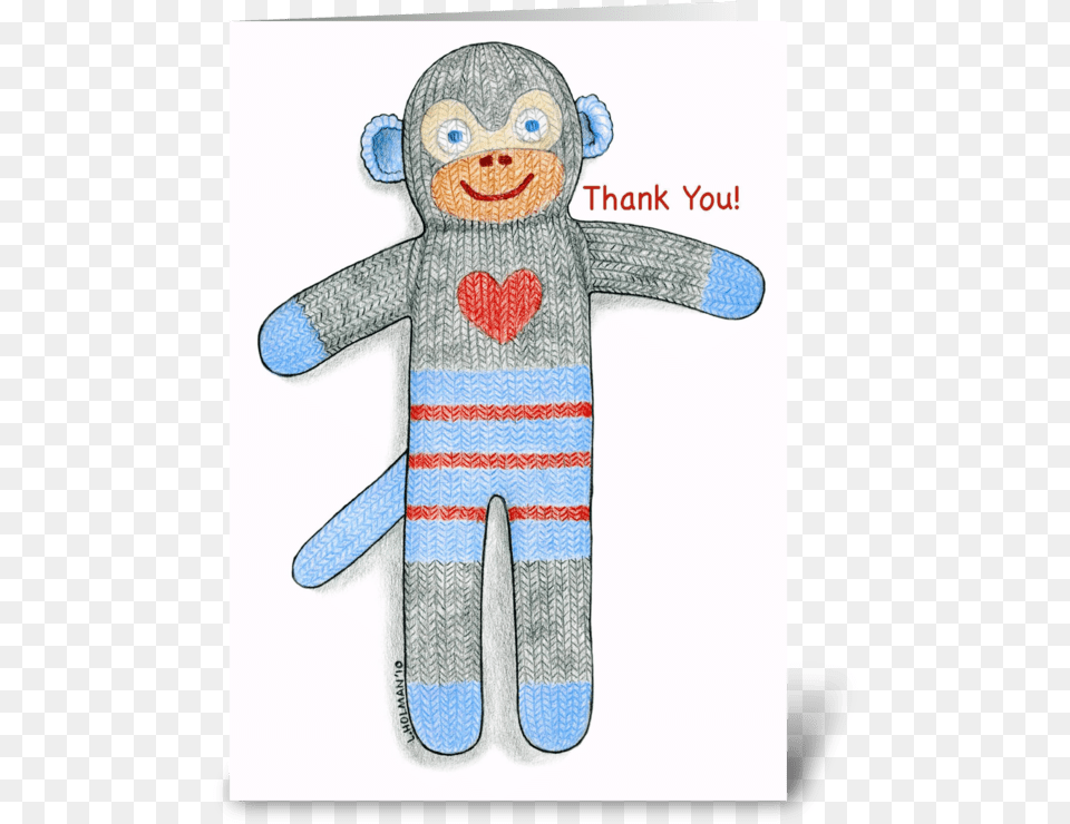 Sock Monkey Thank You Greeting Card Cartoon, Clothing, Glove, Plush, Toy Png