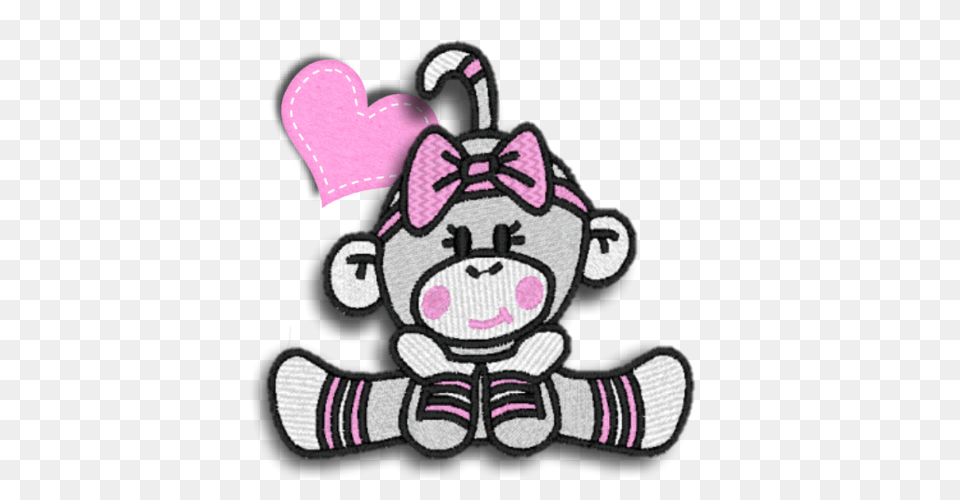 Sockmonkey Monkey Girl Cute Pink Heart Gym Scrapbooking, Plush, Toy, Applique, Pattern Png