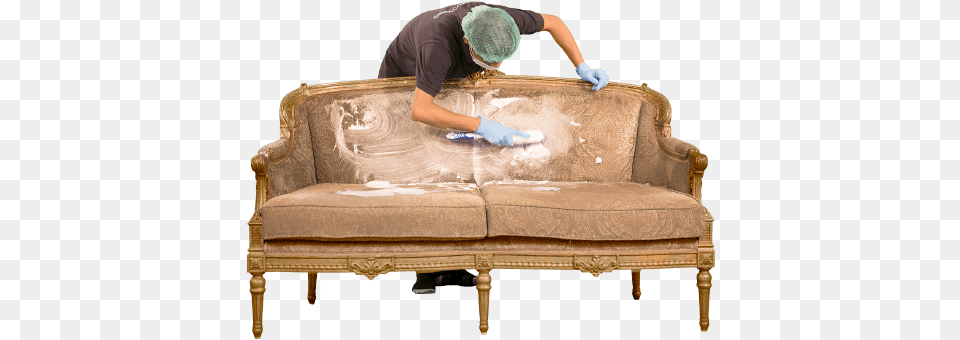 Sofa Dry Cleaning In Progress By A Young Professional Sofa Dry Cleaning, Person, Couch, Furniture, Man Png Image