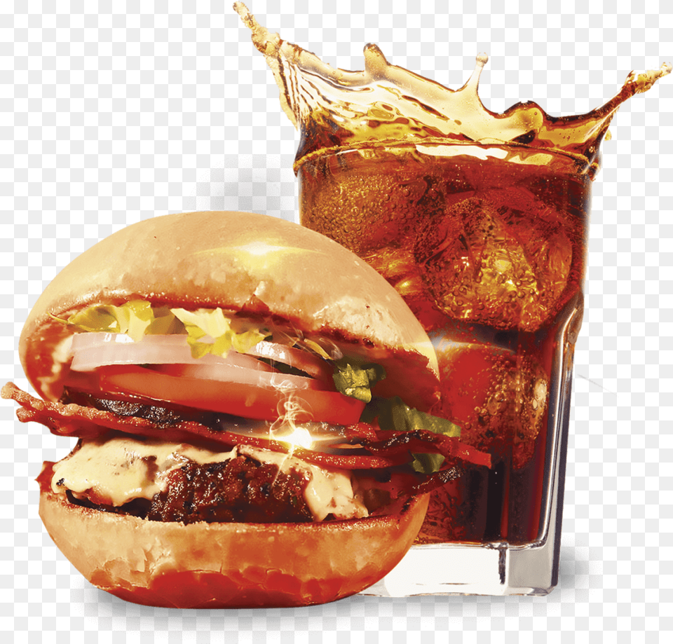 Soft Drink In Glass Cup, Burger, Food Free Transparent Png